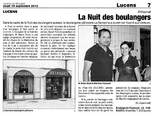 La Nuit des Boulangers, Journal de Moudon, 10 septembre 2015 (cliquer ICI)