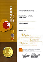 Mdaille d'or du Swiss Bakery Trophy 2008 pour nos tuiles aux amandes