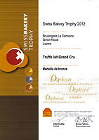 Mdaille de bronze du Swiss Bakery Trophy 2012 pour nos Truffes lait "Grand cru"