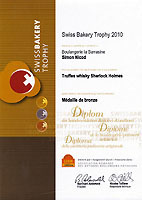 Mdaille de bronze du Swiss Bakery Trophy 2010 pour nos truffes whisky Sherlock Holmes